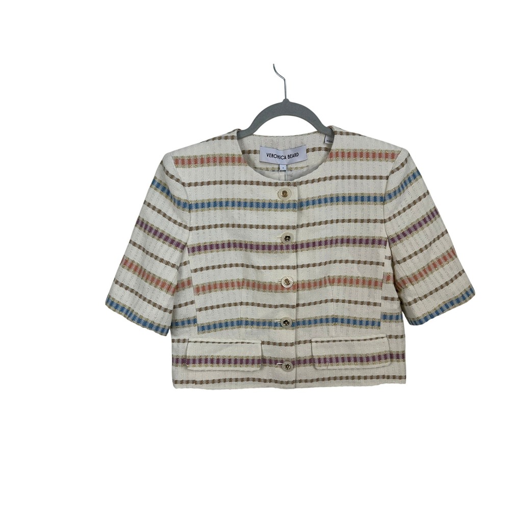 Veronica Beard Orville Jacket Women 4 Ecru Multi NWT Striped Metallic Tweed